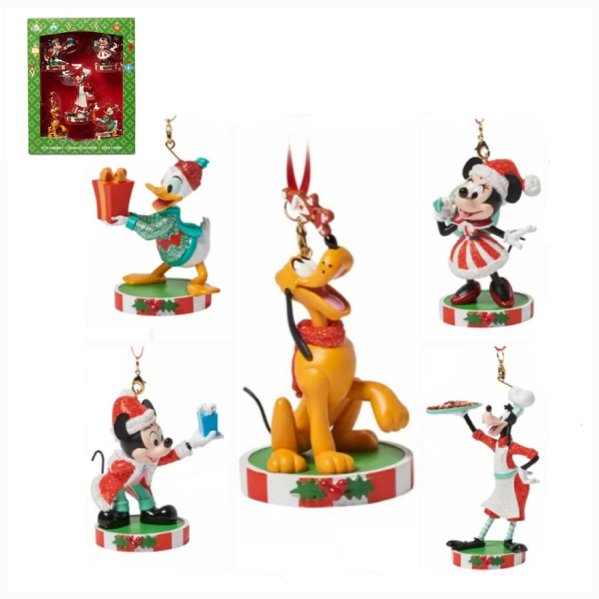 日*9様 Disney Christmas Ornament セットクリスマスオ Disney Sketchbook Santa Mickey & Friends 5pc Ornament Set | eBay
