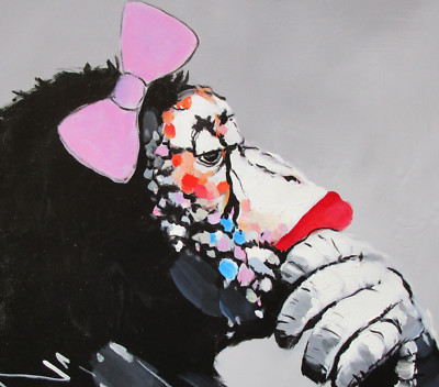 CANVAS girl pepe street Art Print DJ MONKEY chimp PAINTING 36'' unframed