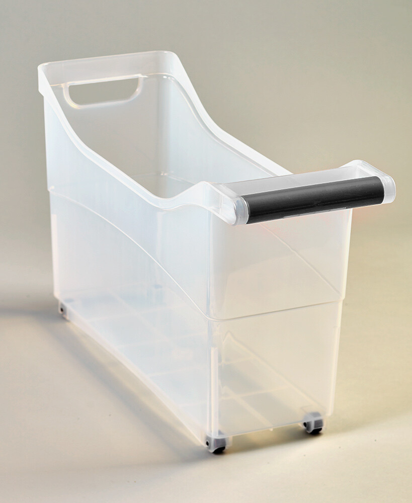 Slim Rolling Storage Bins Clear Compartment Organizer White Black Handle eBay