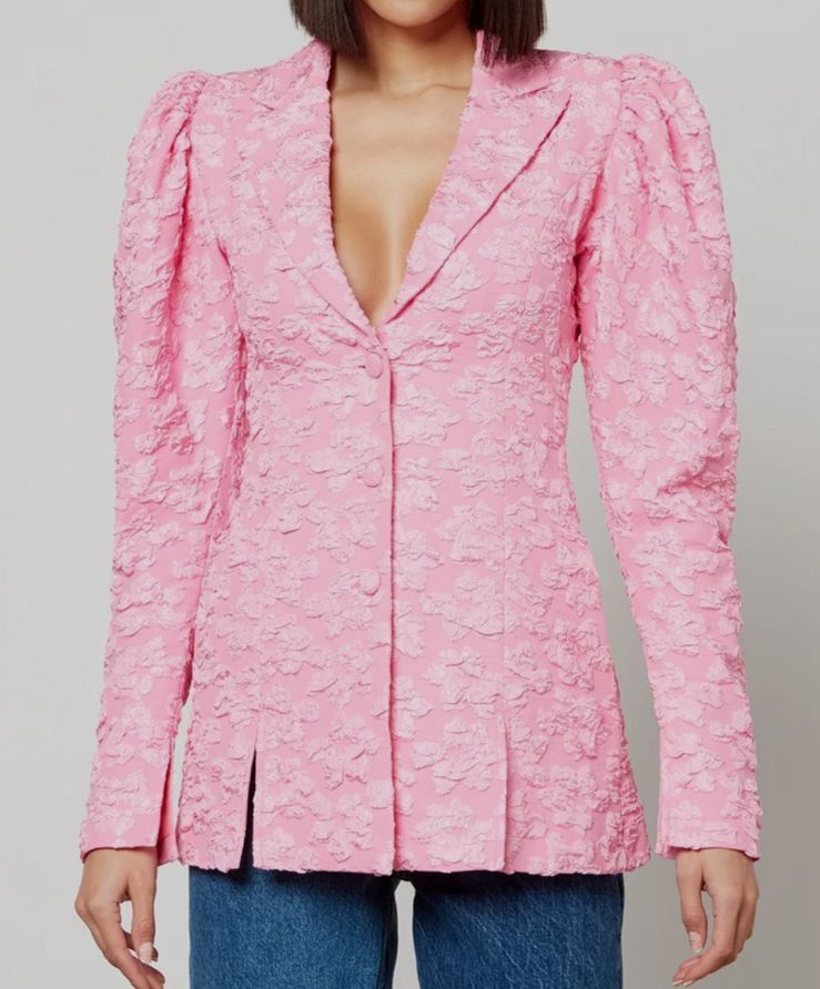 $550 Rotate Birger Christensen Women's Pink Jacquard Bloom Blazer Size 4