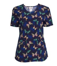 Scrubstar Women's "Dainty Flutters" V-Neck Print Scrub Top Size Small