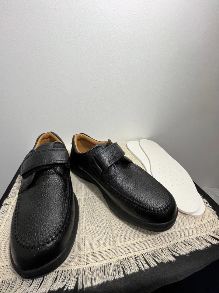 Dr. Comfort Men's Black Leather Shoes 9W Wide Hook-and-Loop Strap Diabetic Comfo - Image 4 of 4