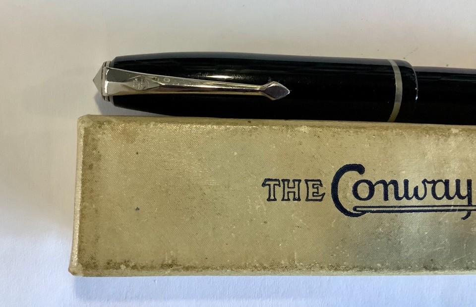 Vtg Conway Stewart 75 Black Lever Fill Gold Nib Fountain Pen Box