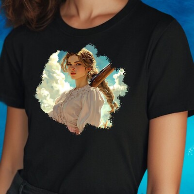 T-Shirt Frauen, Frau mit Schrottflinte Motiv Baumwolle Größe S bis 3XL