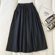 Summer new solid color workwear half skirt high waist A-line pleated long skirt