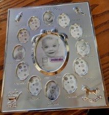 NEW Baby My FIRST Year SILVER Plated PICTURE FRAME monthly baby PICTURES MOMENTO