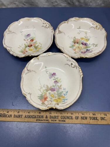 Antike Royal Bonn Germany handbemalte Beerenschale 3er Set Blumenmuster - Bild 2 von 14