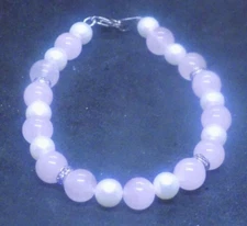 Vintage PINK WHITE Bracelet sterling silver hardware 7.5" (343)