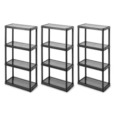 3-Pack Black 4-Tier Plastic Garage Storage Shelving Unit (24 In. W X 48 In. H X 