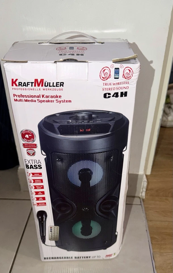 KraftMüller C4H enceinte karaoké Bluetooth éclairée avec micro et télécommande - Photo 1/3