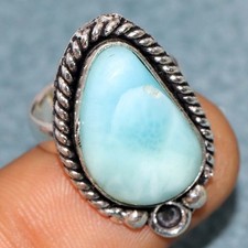 925 Silver Plated Larimar Ring US 5.5 Statement Jewelry Limited Stock Deal GW