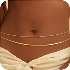14K Gold Plated Silver Plated Waist Chain for Women, Layered Belly Belt Chains B