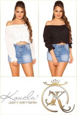 Sexy KouCla Trendy Off Shoulder Langarmshirt mit Schnürung  S/M
