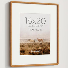 Solid Teak Wood 16x20 Picture Frame with Real Glass, Matted to 11x14