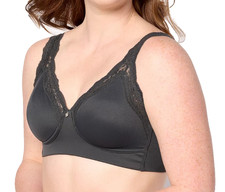 Breezies Lace Trim Wirefree Support Bra 36C Midnight A606725 No Padding 11709