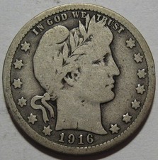 = 1916 VG++ BARBER Quarter, Nice Original Problem Free Coin, FREE Shipping