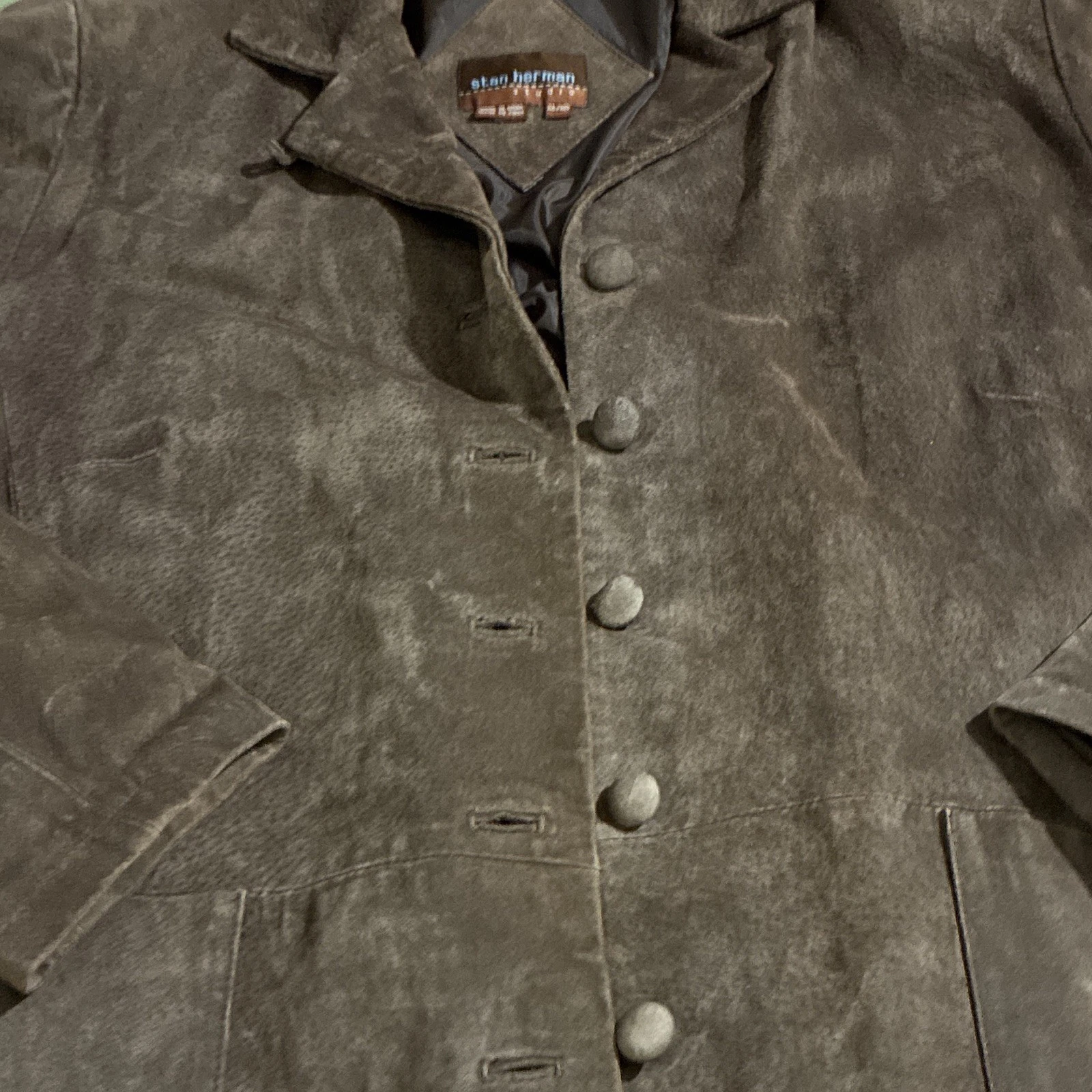Stan Herman Studio Men's Brown Suede Leather Button Front Lined Jacket XL - product detail image 4