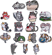 Playful Cat Embroidery Patches - 17-Piece Iron-On/Sew on Appliques with Vibrant
