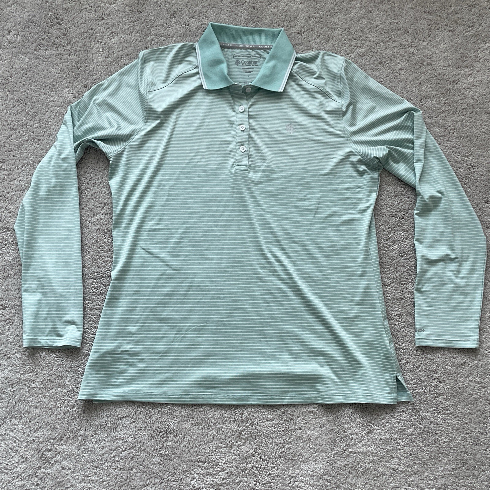 Coolibar Prestwick Golf Polo Shirt Long Sleeve Beach UPF 50+ Teal Women's Large