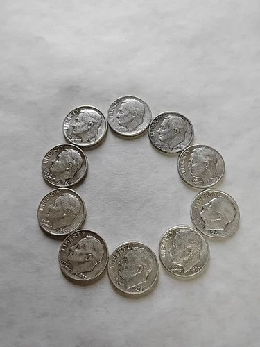 Lot of 10 90% Silver 🔥Roosevelt Dimes🔥 1946- 1961 P D $1 Face #23