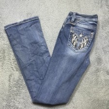 Miss Me Jeans Women's 26x33 Mid-Rise Boot Cut Embellished Rhinestone Distressed