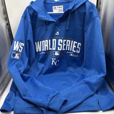 KC Royals 2014 World Series Majestic LG Pull Over Jacket Preowned 