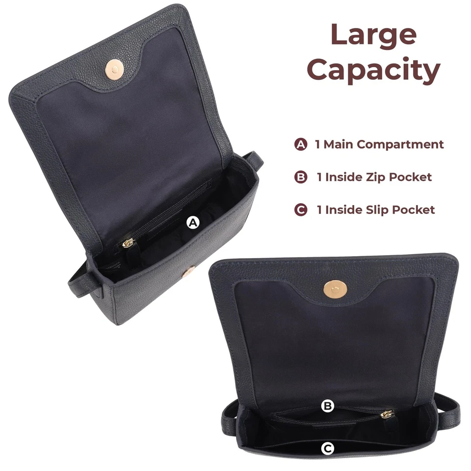 Genuine Leather Crossbody Shoulder Bag for Women with an Adjustable Strap Navy - Image 3 of 4