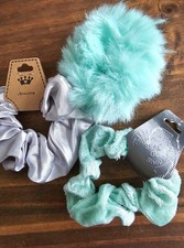 Scrunchies Set 6, Satin Velvet Fur, Silver, Mint Green Grey Hair Ties Girl Women