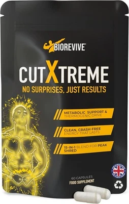 BIOREVIVE Cut Xtreme Thermogenic Fat Burner Energy & Focus Vegan 60 Capsules