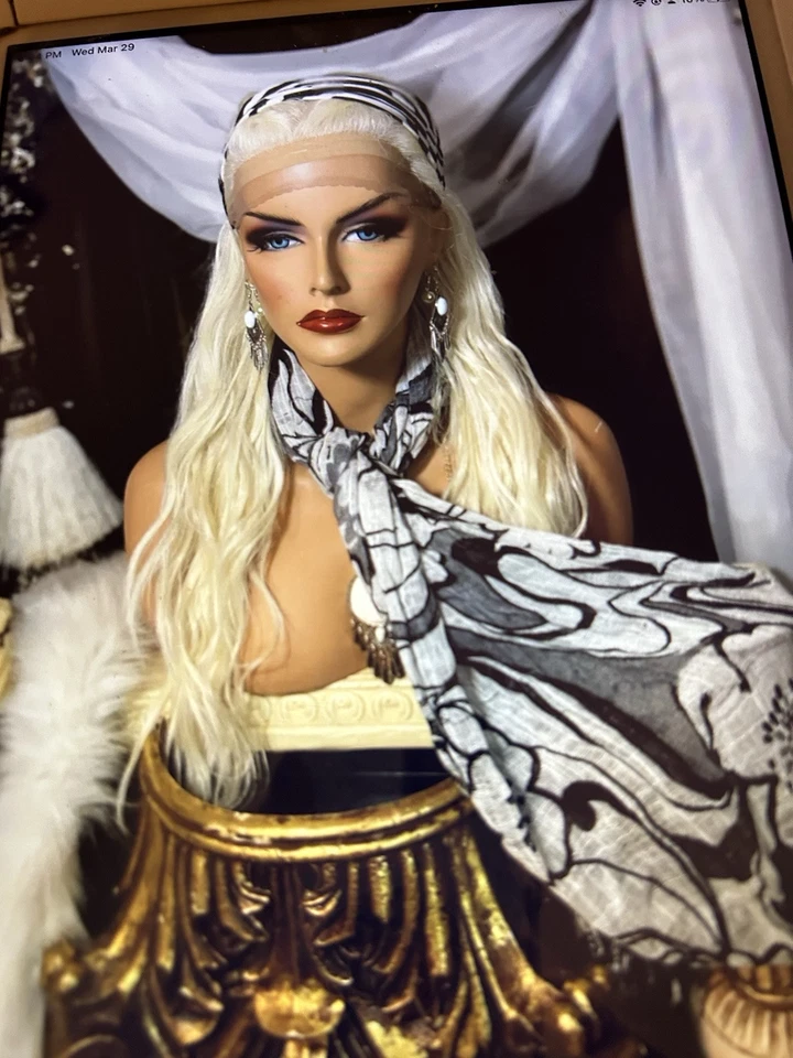 ВЕЛИКОЛЕПНЫЙ ДЛИННЫЙ БЛЕДНЫЙ БЛОНДИН, СМЕСЬ ЧЕЛОВЕЧЕСКИХ ВОЛОС, БЕСПЛАТНОЕ РАССТАВАНИЕ, 360 КРУЖЕВНОЙ ПАРИК! - Изображение 2 из 4