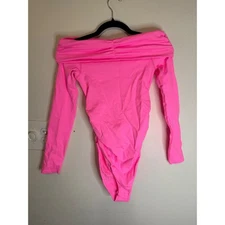 OQQ Boatneck Ruffle Bodysuit Neon Pink Size S New