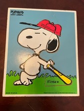 Playskool Vintage Wooden Puzzle Peanuts Snoopy Baseball Game Complete