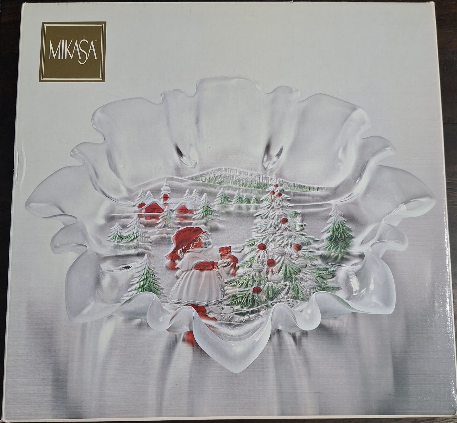 Mikasa Holiday Landscape Ruffled Edge Serving Platter Orig Box 13.5"W Germany 