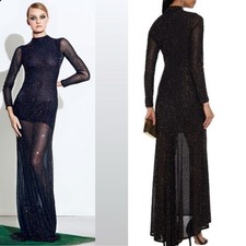 Alice and Olivia Delora Embellished Maxi Gown Black Dress Size 6 NWT