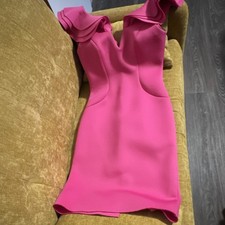 Pink Bodycon Ruffle Sleeveless V-Neck Short Women's Dress Solid Pattern