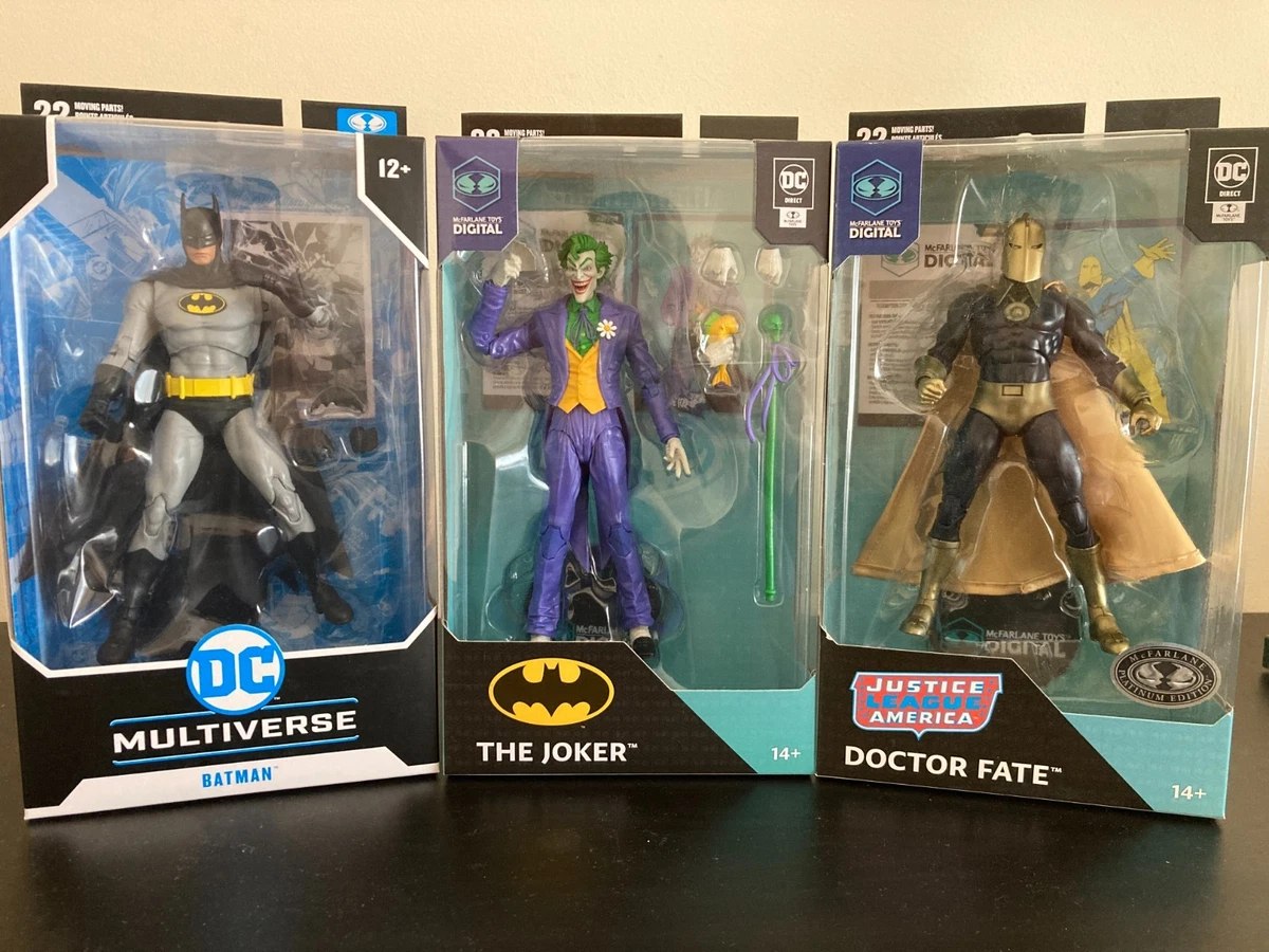 McFarlane DC Platinum Dr Fate, Digital Joker, Knightfall Batman 3 Pack (BIB)
