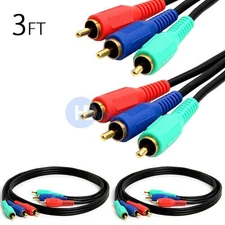 Component 3 RCA 3 FT Cable Video RGB HDTV DVD VCR 3 feet - PACK of 2