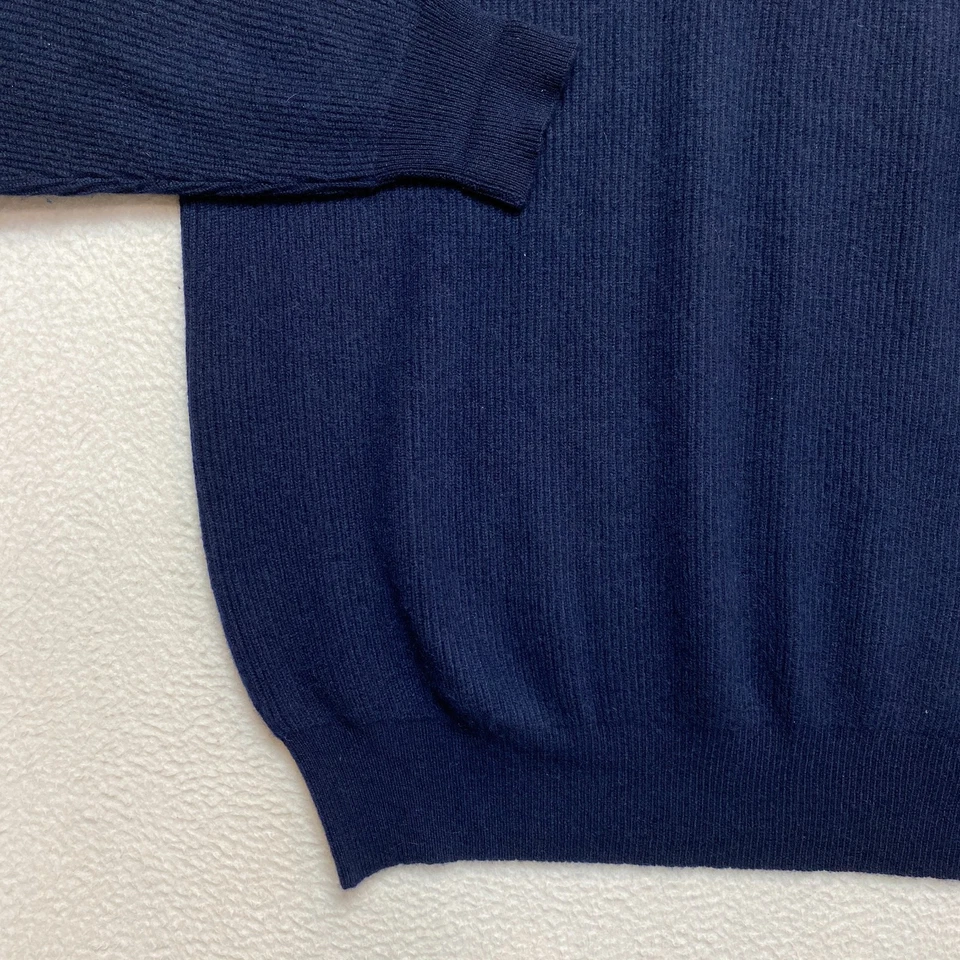 Paul Frederick Sweater Mens Small Navy 2ply Cashmere Ribbed Crewneck Pullover - Image 4 of 4