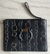 Classic Salvatore Ferragamo Logo Chain Design Leather Pouch Clutch