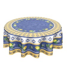 Lemon Round Tablecloth 60 Inch Blue Yellow 60" Round , Spring Summer