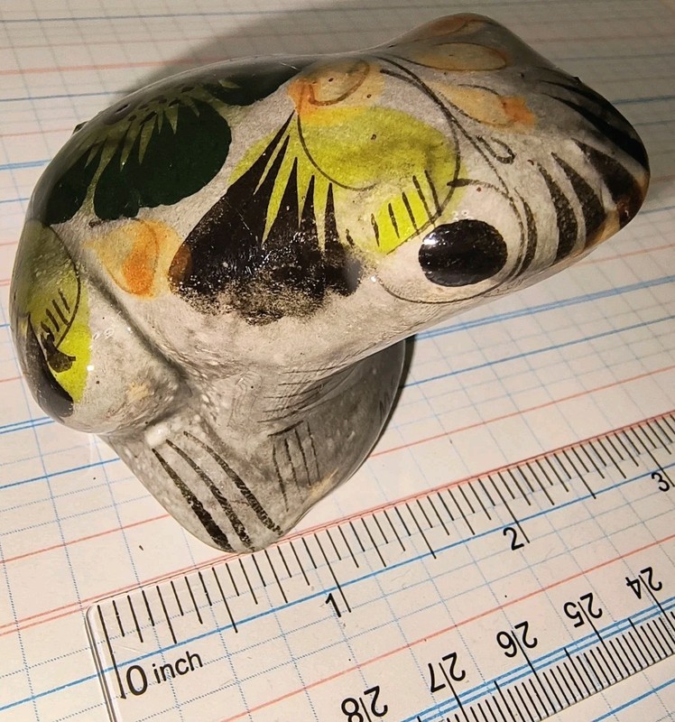 2.5" Tonala Pottery VTG Frog Hand Painted Floral Folk Art Toad Inscribed Mexico