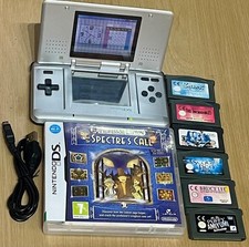 NINTENDO ORIGINAL SILVER DS CONSOLE & 7 GAME PROFESSOR LAYTONS SPECTRES CALL ETC