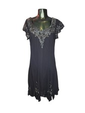 JKara Asymetrical Cocktail Women's Dress 12 Black Flutter Sleeve Beaded Sequin