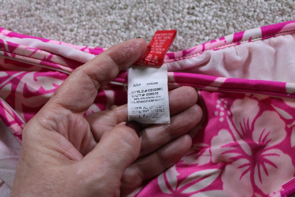 Esprit Bikini Set Womens Medium Pink White Floral Triangle String Made in USA - Image 3 of 4