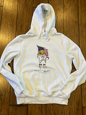 Polo Ralph Lauren Polo Bear USA Flag Graphic White Pullover Hoodie Women  s L