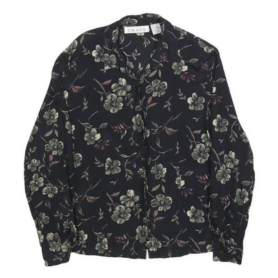 CHAUS Damen Schwarz Blumen Viskose Shirt Langarm Kragen S Elegant
