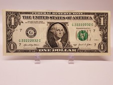 One dollar bill with five 2's in a row z3094