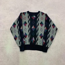 Vintage Knitted Jumper abstract patterned grandad knit sweater Men's M