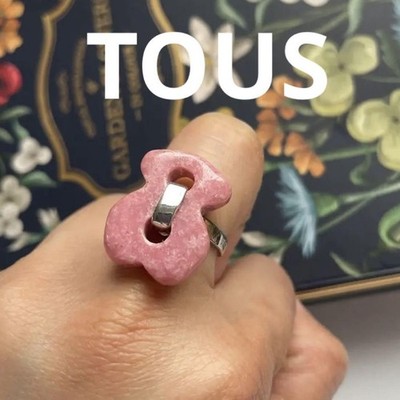 TOUS Glas Ring Rosa Silber Elegant Schmuck Mode Accessoires Stylisch E555
