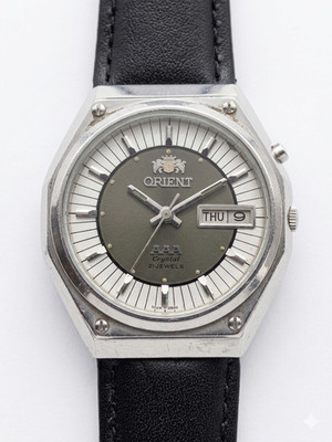 Rare Vintage Orient AAA Crystal 21J Automatic Grey Tuxedo Dial Watch OS469C726
